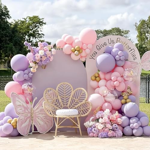 Butterfly Balloon Arch Kit - Pink & Purple with Gold Balloons