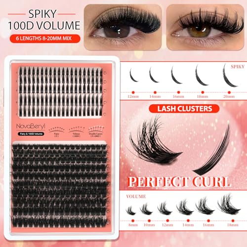 NovaBeryl Manga Lash Clusters Kit – 280PCS DIY Spiky Anime Eyelash Extensions with Bond, Seal & Tweezers