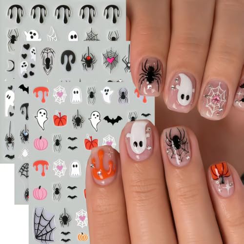Halloween Nail Stickers 6 Sheets Bat Spider Web Decals for DIY Manicure