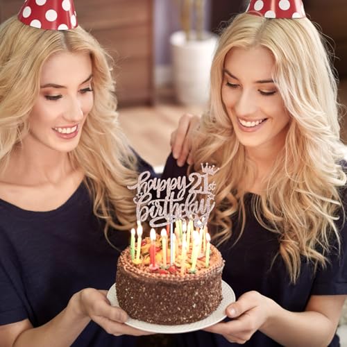 Rose Gold 21st Birthday Cake Topper - Glitter Party Decoration
