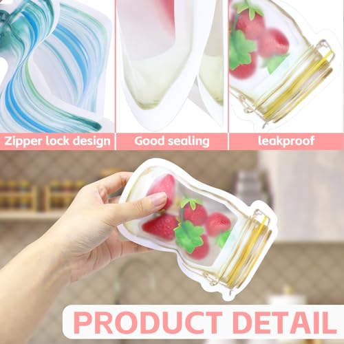 Fireboomoon 30 PCS Reusable Mason Jar Pattern Zipper Bags - Airtight, Leak-Proof Food Storage Pouches for Travel & Camping
