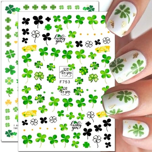 St. Patrick's Day Shamrock Nail Art Stickers 3D Self-Adhesive Lucky Clover Decals 8 Sheets