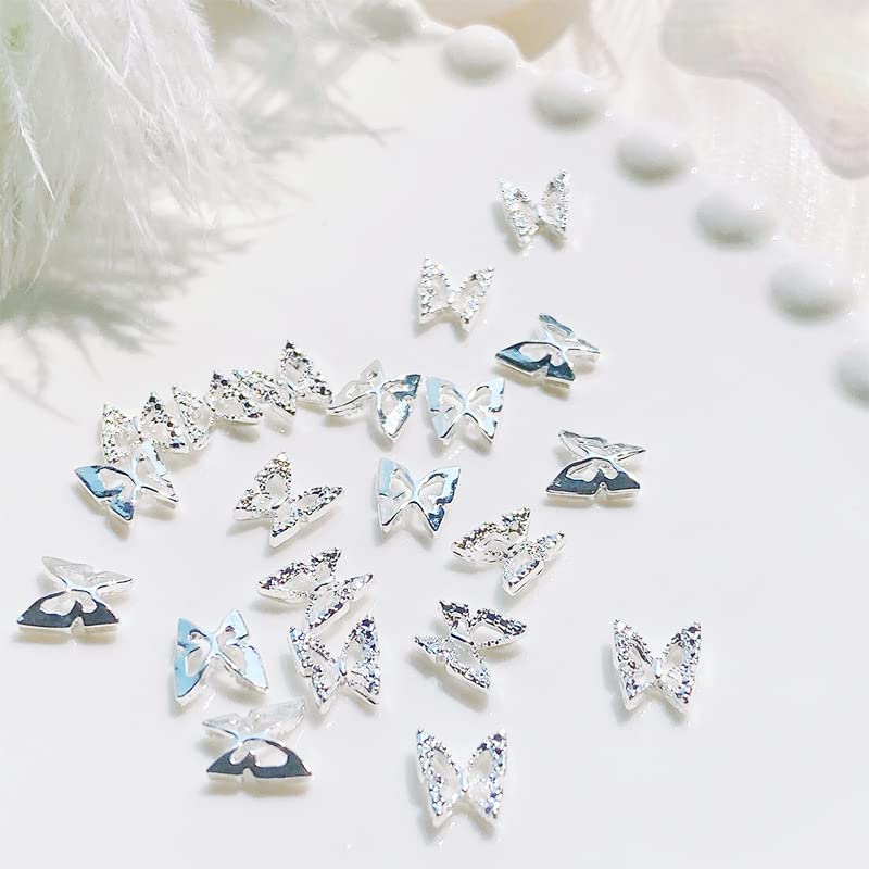 Silver Butterfly Nail Charms 50 Pcs 3D Alloy Nail Art Jewels