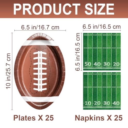 Football Party Decorations Set - 25 Football Plates & 25 Napkins