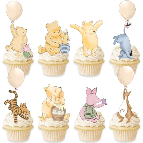 48pcs Pooh Cupcake Toppers for Baby Shower & Birthday Decorations