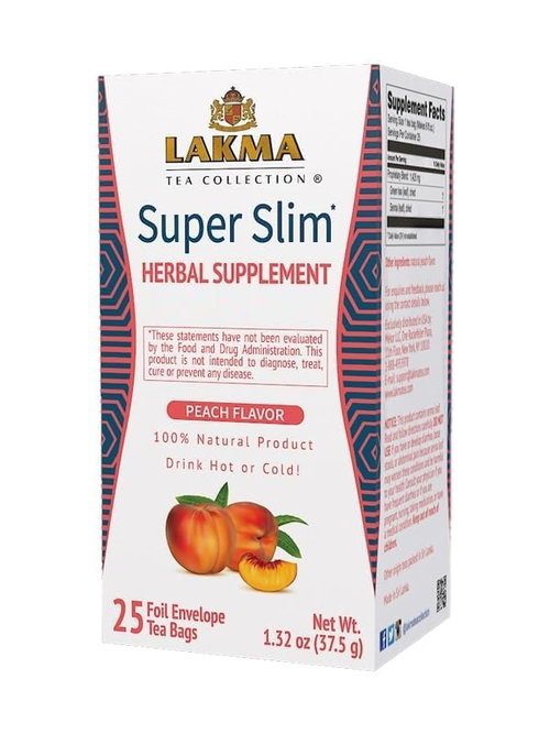 HYLEYS Lakma Super Slim Tea with Peach - 25 Tea Bags - (12 Pack - 300 Tea Bags Total)