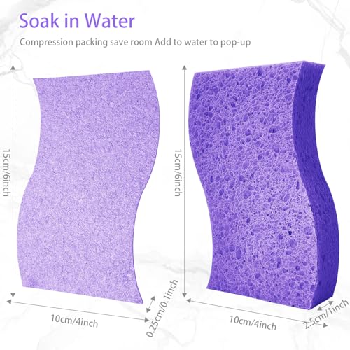 Spunspon S-Shaped Cellulose Scrub Sponges - 6 Pack, Purple Heavy Duty