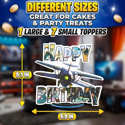 Gaming Cake Topper Set - 1 Large & 7 Small Cardboard Toppers