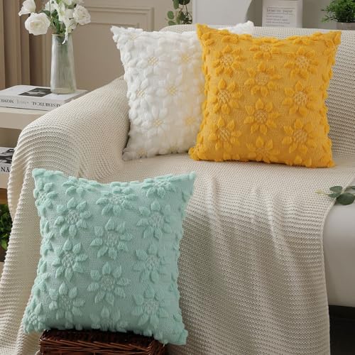 White Sunflower Pillow Covers - 18x18 inch Set of 2 - Cream