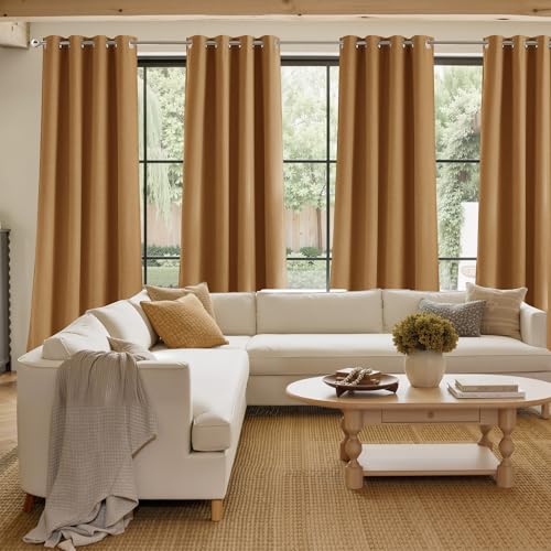 NICETOWN 63-Inch Faux Linen Blackout Curtains - Grommet Top, 2 Panels
