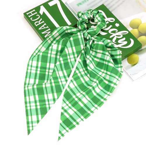 Budsmile Green Plaid Hair Scrunchies for Women Irish St. Patrick's Day Hair Bows