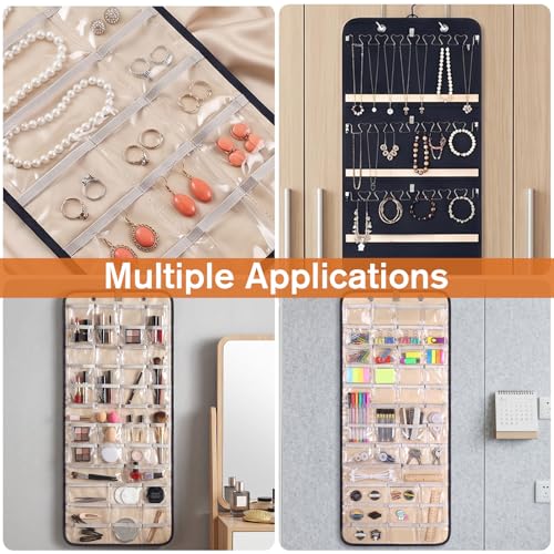 Oqqlin Double-Sided Hanging Jewelry Organizer with 43 Pockets & 21 Hooks