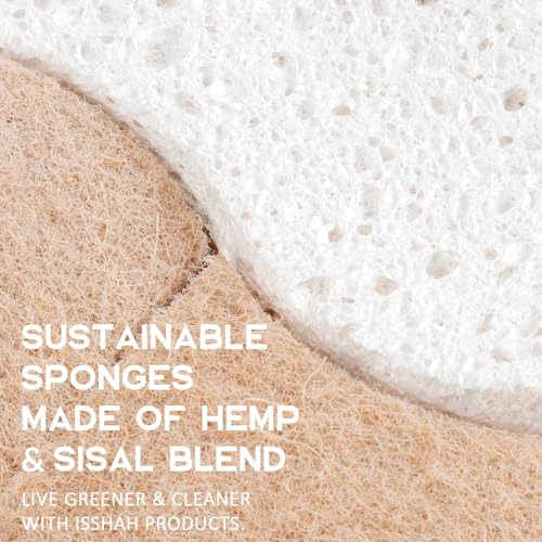 Isshah Natural Kitchen Scrub Sponges - Eco-Friendly Plant-Based, 12 Count