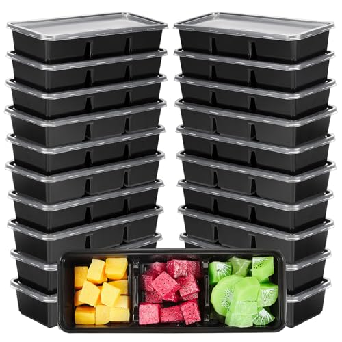 Hushee 17 oz 3-Compartment Disposable Meal Prep Containers - Black, 5 Pack