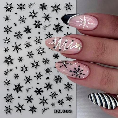 Snowflake Nail Stickers 3D Embossed Christmas Nail Decals 4 Sheets