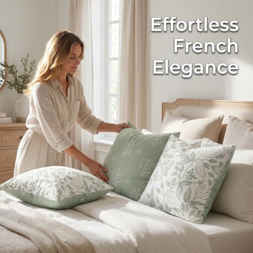 Sage Green Boho Throw Pillow Covers 20x20 Inch, Set of 2 Double-Sided