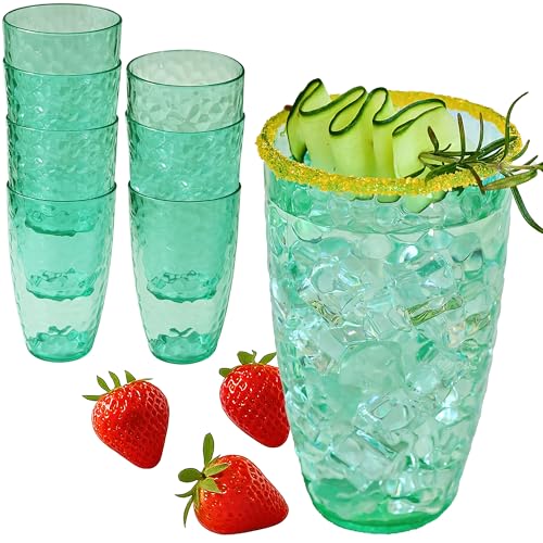 Kate Aspen Hammered Teal Plastic Drinking Glasses Set of 8, 23 oz, Acrylic Glasses Drinkware, Tumblers & Water Glasses for Patio, Iced Tea, Smoothies, BPA-Free Plastic Cups Reusable