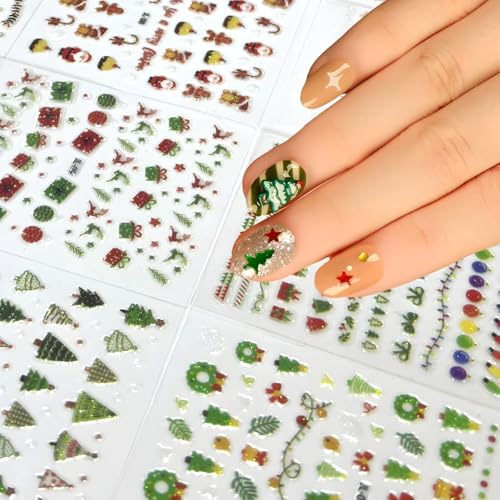 30 Sheets Christmas Nail Stickers 3D Self-Adhesive Holiday Decals
