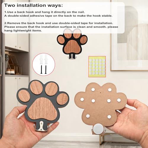 Wooden Dog Leash Holder with 3D Paw Design - Wall Organizer Hooks