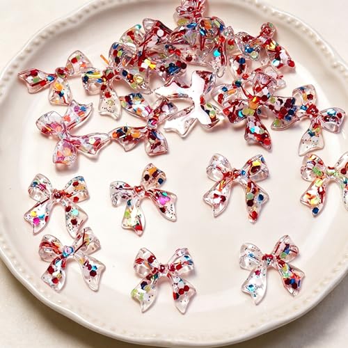 Tephrent 150Pcs Aurora 3D Resin Bow Nail Charms Colorful Holographic Bowknot Rhinestones for Acrylic Nails DIY Nail Art