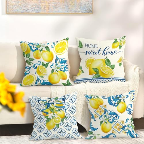 Mediterranean Lemon Throw Pillow Covers - Set of 4, 18x18