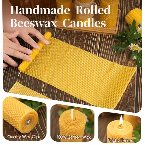 Natural Beeswax Hand-Rolled Pillar Candles - Honeycomb Design