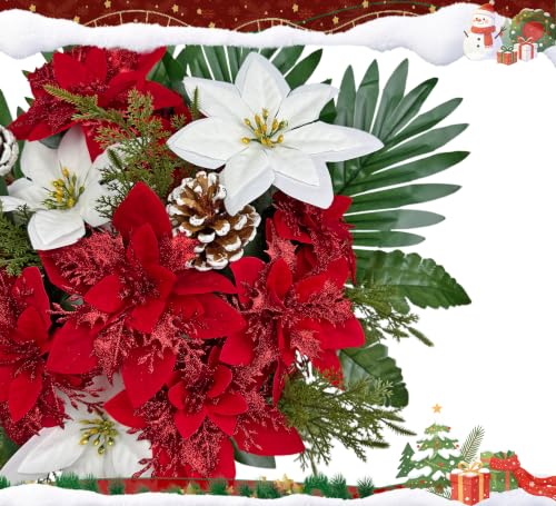Artificial Christmas Cemetery Flowers Poinsettia & Pinecone Grave Decoration