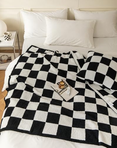 Black Checkered Microfiber Throw Blanket 51x63 Inches Cozy Couch Bed Decor