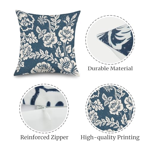 Navy Blue Floral Velvet Throw Pillow Covers - Set of 4, 18x18