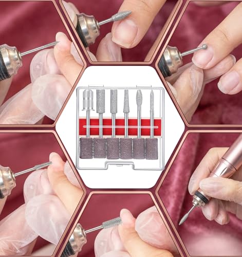 Thrymme Electric Nail Drill Bits Set - 6PCS 3/32" Universal Stainless Steel Replacement Tips with Sanding Bands for Acrylic and Gel Nails