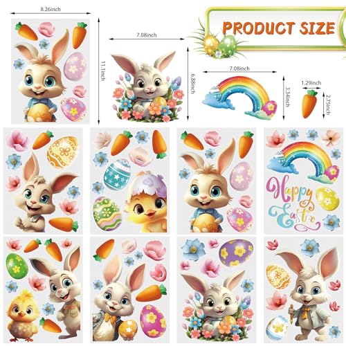 Easter Window Clings - 8 Sheets of Bunny, Chick, Egg Decals