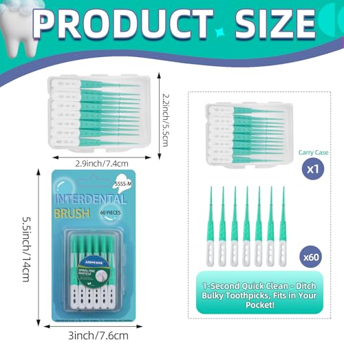 AxiyanX Comfort Soft Interdental Brushes and Dental Floss Picks 60PCS with Travel Case