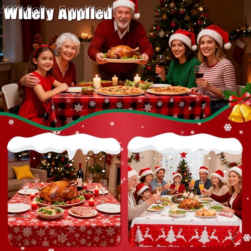 VAIPI 12 Pcs Christmas Plastic Tablecloths - Colorful Snowflakes, Tree & Snowman Designs, Rectangular Holiday Party Cover, Various