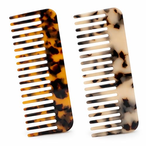 2 Pack Wide Tooth Hair Detangling Comb Mini Tortoiseshell Pocket Combs