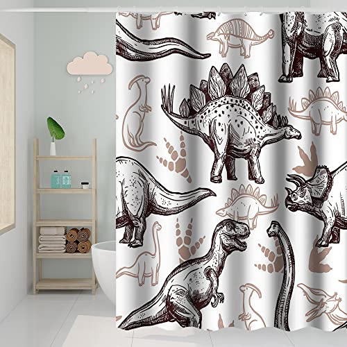 Dinosaur World Sketch Shower Curtain - Waterproof Polyester, 36x72 Inch Tan