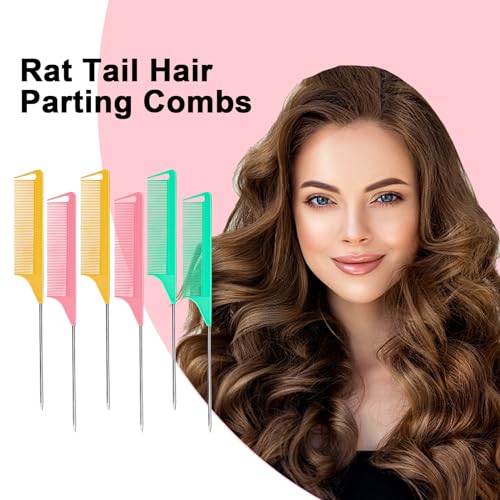 FIRSTPELLA 6 PCS Rat Tail Hair Parting Combs with Stainless Steel Pintail