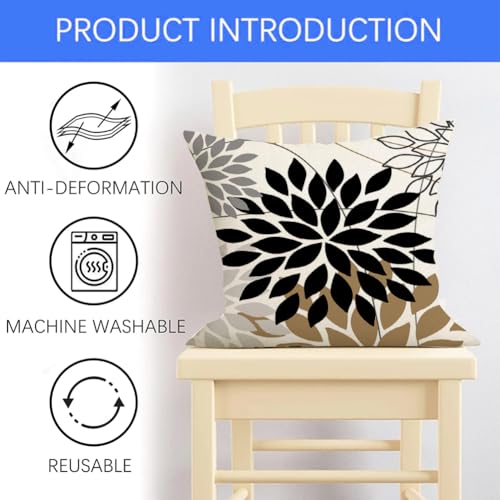 RABUSOFA 18x18 Waterproof Outdoor Pillow Covers - Black & Tan Set of 2