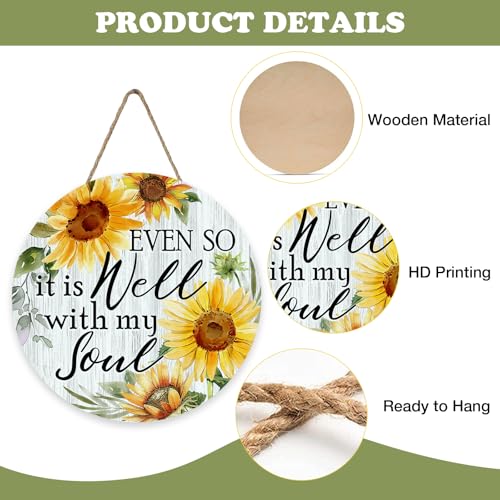 Bolisom Rustic Sunflower Door Sign | Inspirational Home Decor 12"