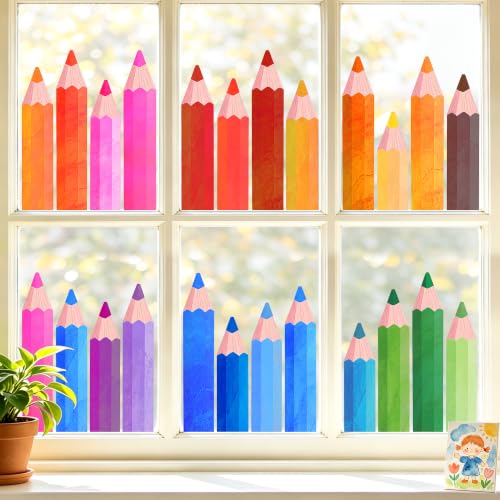 Nelisylux 9 Sheets Pencil Window Clings Double-Sided Back to School Decorations for Glass Windows and Classrooms