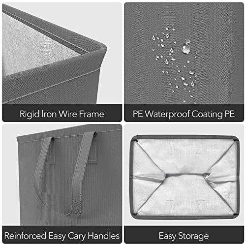 Marching Pin 75L Grey Laundry Hamper with Handles - Waterproof Tall Clothes Basket for Bedroom & Bathroom