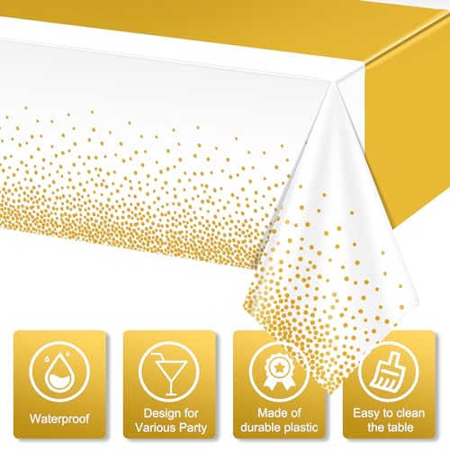 White and Gold Disposable Tablecloth for Parties - 54x108 Inch