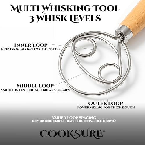 Cooksure 13-Inch Danish Dough Whisk - Stainless Steel Sourdough Tool