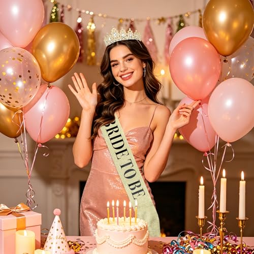 Bride to Be Gold Crown and Sash Set Rhinestone Tiara Party Gift