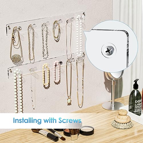 MaxGear Acrylic Wall Jewelry Organizer, 6-Hook Necklace Holder (2-Pack)