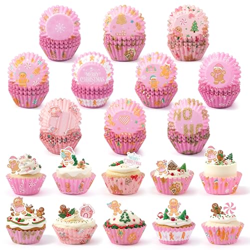 Christmas Mini Cupcake Liners with Gingerbread Man Toppers - 300pcs Baking Cups & Decorations