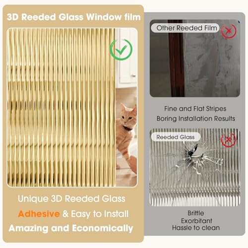 Coavas 3D Fluted Glass Window Privacy Film - Umber, 17.5x78.7 Inch