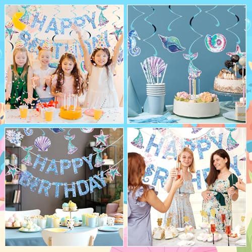 Mermaid Birthday Decorations Set with Banner & Hanging Swirls