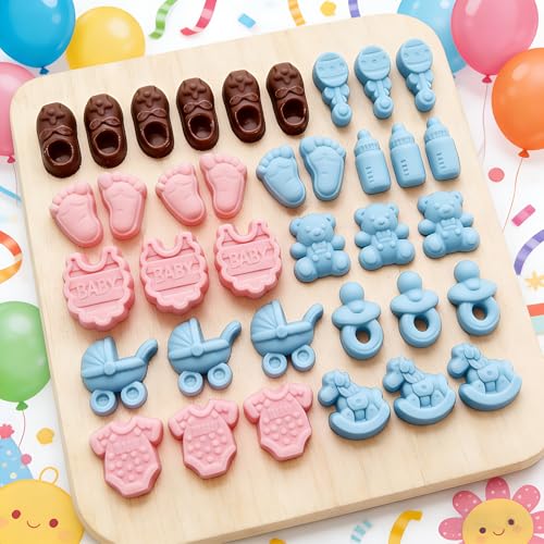 2 Pcs Baby Shower Silicone Molds - Blue & Pink Baby Feet and Bottle Designs