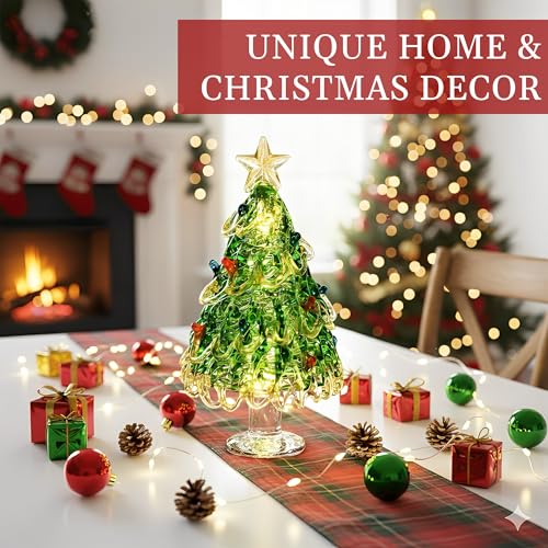 Green Blown Glass Christmas Tree Miniature Figurine - Handcrafted Holiday Decor