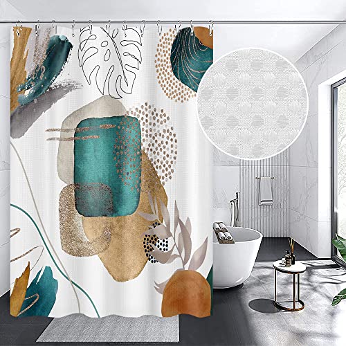 Yeele 71x71-Inch Boho Botanical Shower Curtain, Heavy-Duty Waffle Fabric